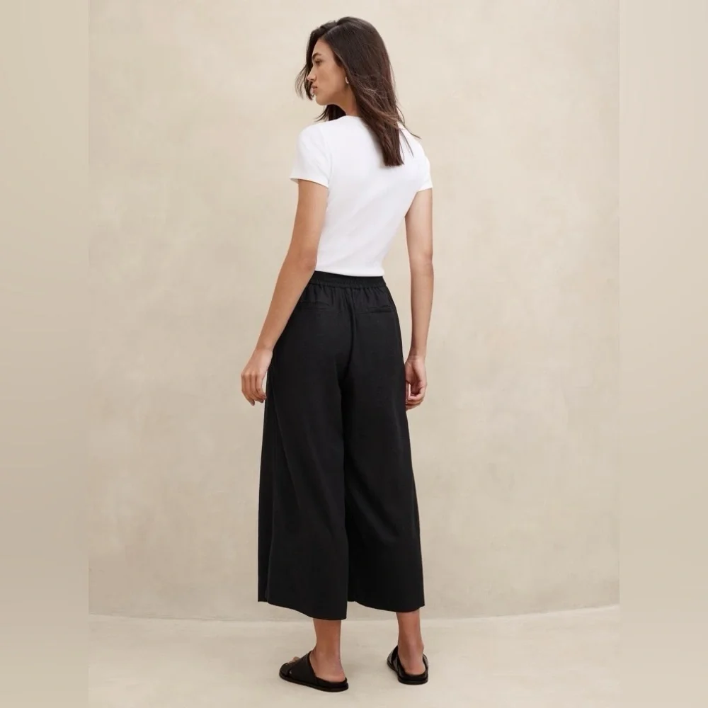 NWT! BANANA REPUBLIC WIDE-LEG LINEN-BLEND CROPPED PULL-ON PANT LARGE 📀1️⃣2️⃣